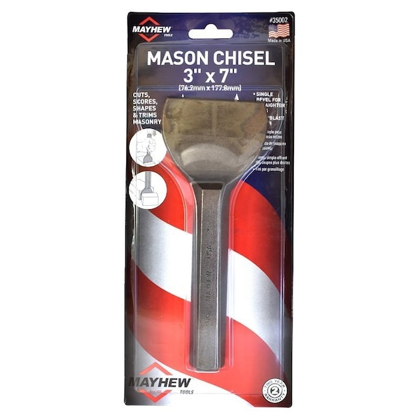Mayhew Mason Chisel, 3 in W Blade, 11-1/4 in OAL, HCS Blade - 35002