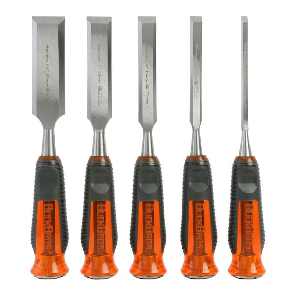 Buck Brothers 5 Piece Pro Full Tang Wood Chisel Set  1/4 in, 1/2 in, 3/4 in, 1 in - 74850