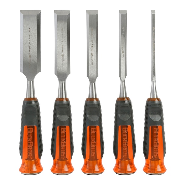 Buck Brothers 5 Piece Pro Full Tang Wood Chisel Set  1/4 in, 1/2 in, 3/4 in, 1 in - 74850