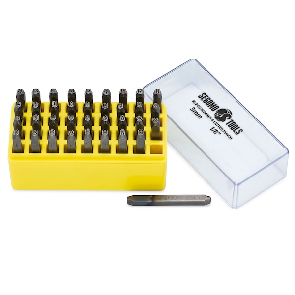 Segomo Tools 36 Piece 3mm 1/8 Inch Professional Letter & Number Punch Stamp Set - STAMPSET18
