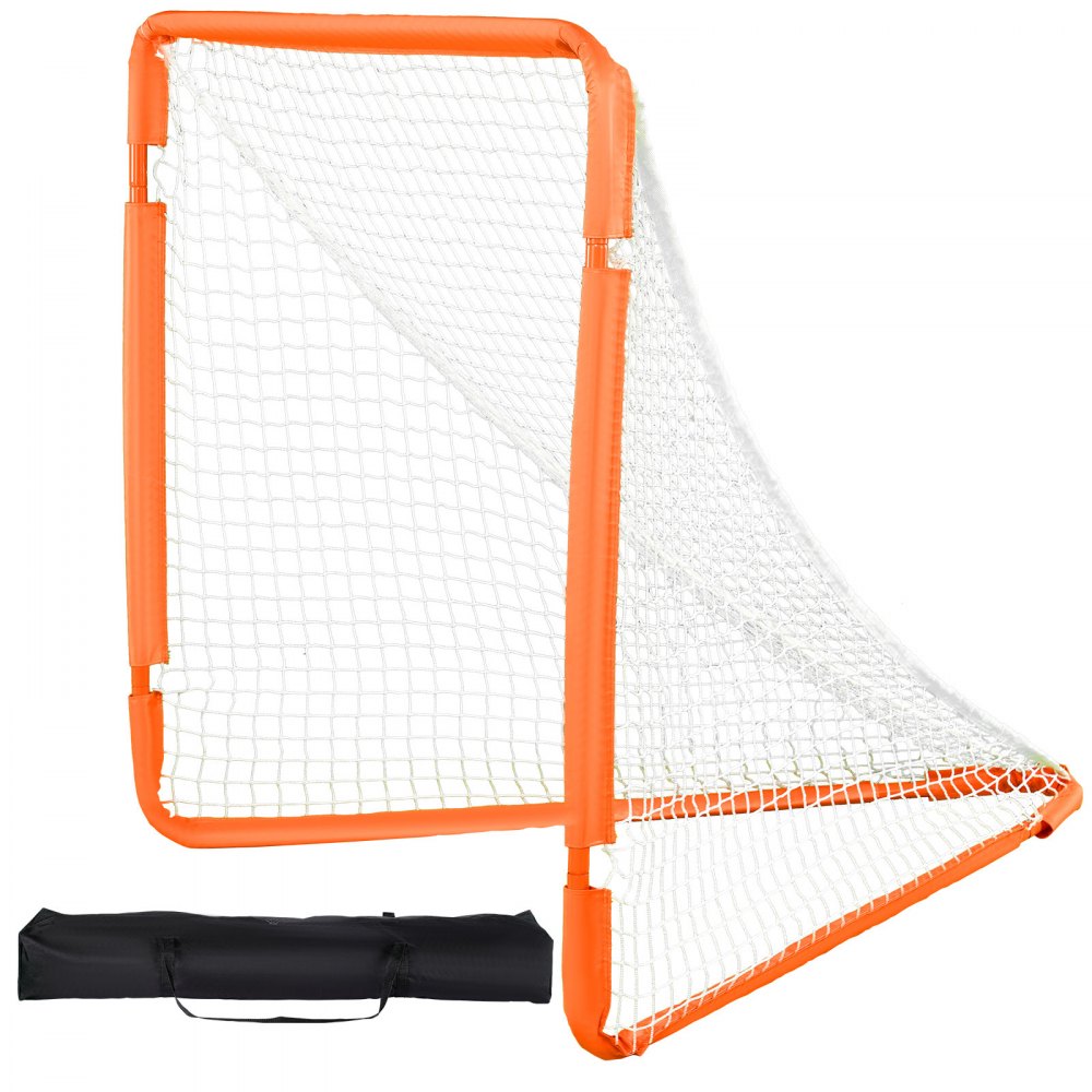 VEVOR Lacrosse Goal, 4' x 4' Small Kids Lacrosse Net, Folding Portable Lacrosse Goal with Carry Bag, Iron Frame Backyard Training Equipment, Quick & Easy Setup, Perfect for Youth Training, Orange - ZQGQQMTJK44Y29337V0