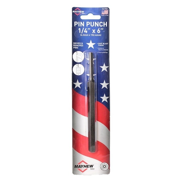 Mayhew Long Pin Punch, 1/4 in Tip, 6 in L, Hex Shank - 42702