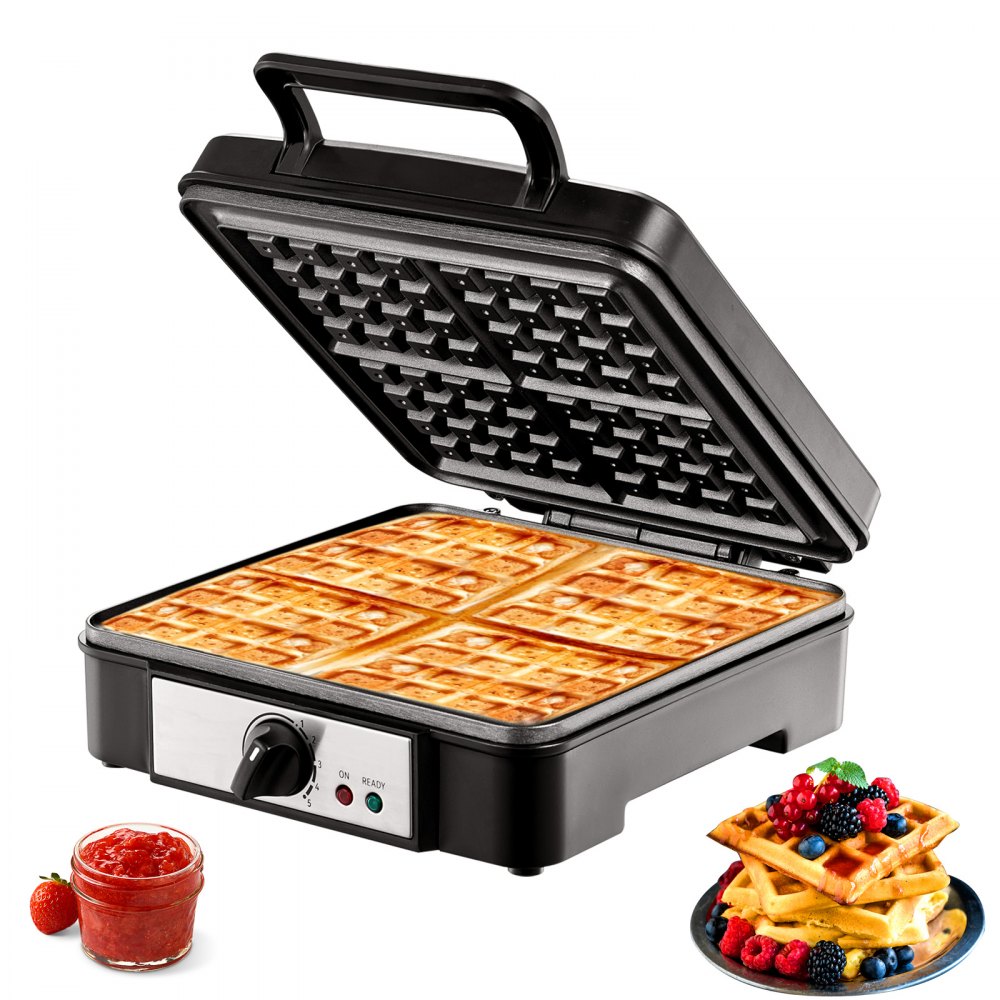 VEVOR Waffle Maker, 4 Slices per Batch, 1200W Square Waffle Iron, Non-Stick Waffle Baker Machine with 122-572℉ / 50-300℃ Temperature Range Teflon-Coated Baking Pans Stainless Steel Body, 120V - FXHFBJHFBFGZ4C0IMV1
