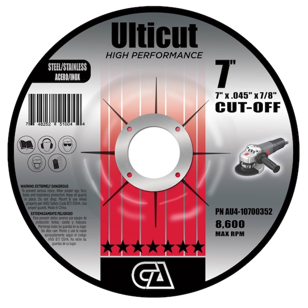 Disco de corte delgado premium con centro deprimido de 7" x .045" x 7/8" Ulticut T27 de Continental Abrasives - AU4-10700352