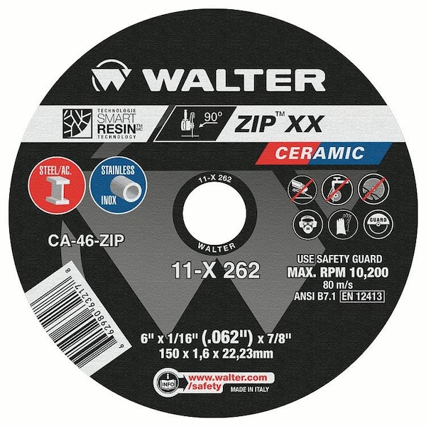 Rueda de corte Zip xx de Walter Surface Technologies 6'' x 1/16'' x 7/8'' T1 - 11X262