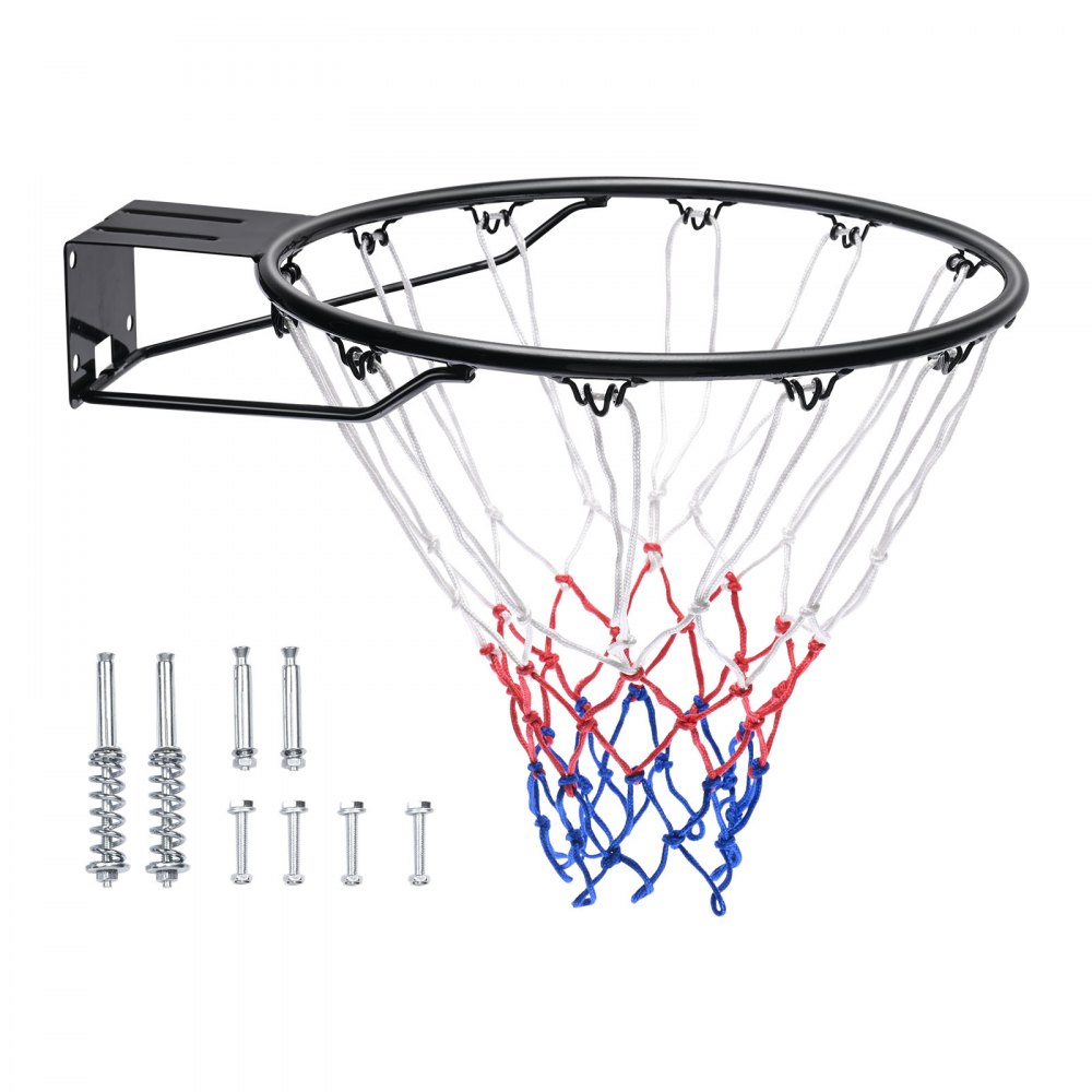 VEVOR Basketball Rim, Wall Door Mounted Basketball Hoop, Heavy Duty Q235 Basketball Flex Rim Goal Replacement with Net and Double Spring, Standard 18" Indoor Outdoor Hanging Hoop for Kids Adults - LK18CBZKYTST8P5VZV0