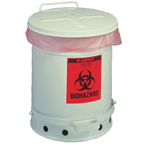 Justrite Biohazard Waste Container, 15-7/8 In. H - 05915