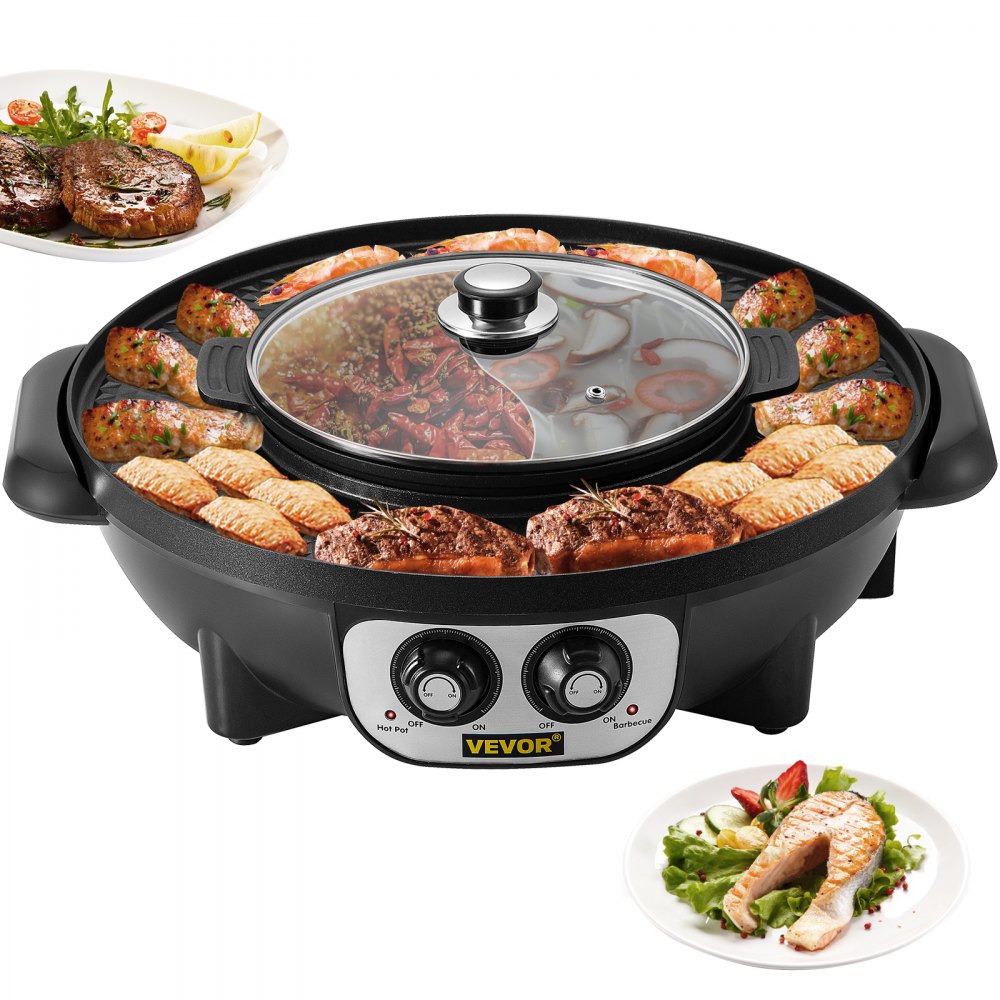 VEVOR 2 in 1 Electric BBQ Pan Grill Hot Pot Portable Hot Pot BBQ Grill 2200W - FTSS2200W110VHHAWV1