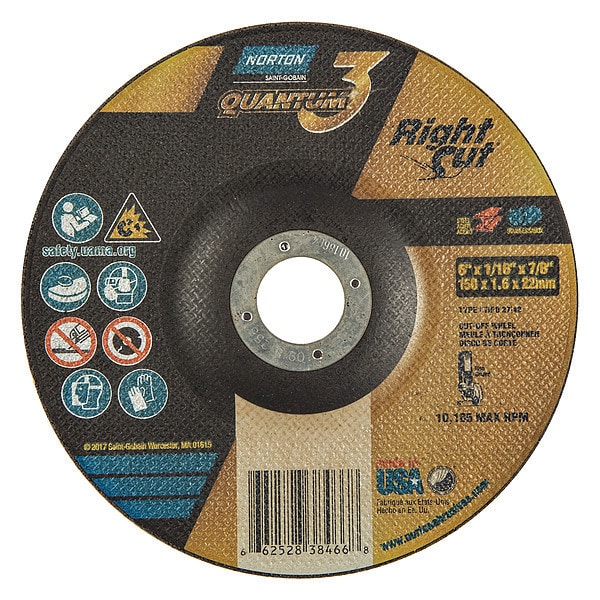 Rueda de corte abrasivo Norton Abrasives, de 6" de diámetro, 36 Grit - 66252838466