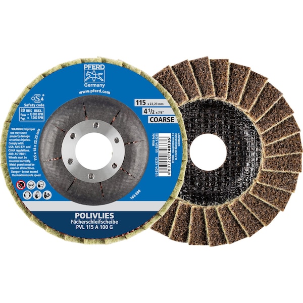 Disco de láminas no tejido POLIVLIES® de 4-1/2" de Pferd - Orificio de árbol de 7/8" - Grado grueso - 43273
