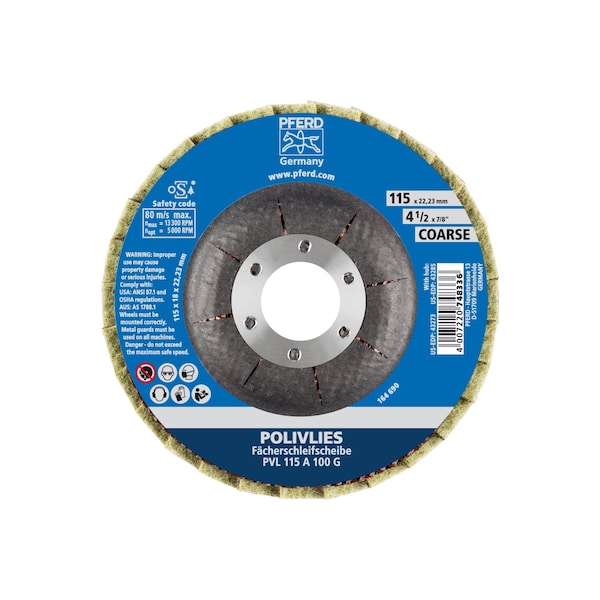 Disco de láminas no tejido POLIVLIES® de 4-1/2" de Pferd - Orificio de árbol de 7/8" - Grado grueso - 43273