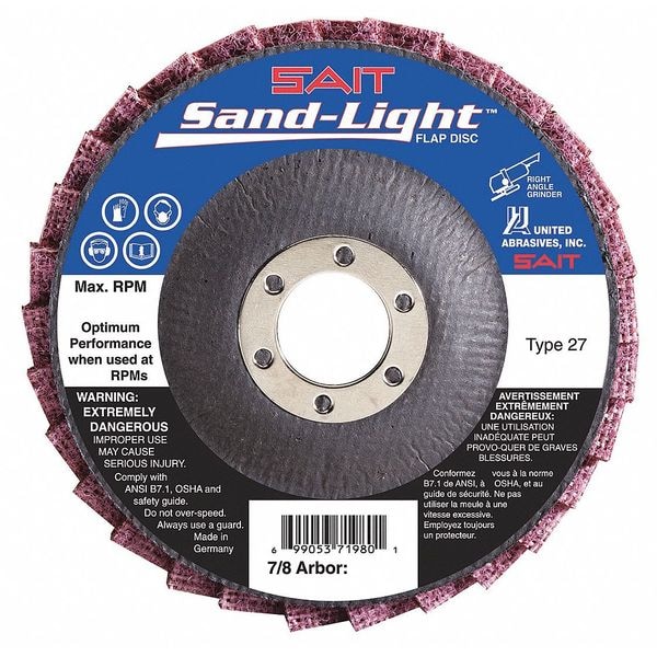 United Abrasives/Sait SAIT 71984 Sand-Light™ Discos de Aletas, 4-1/2" x 7/8", Muy Fino (Azul) - 71984