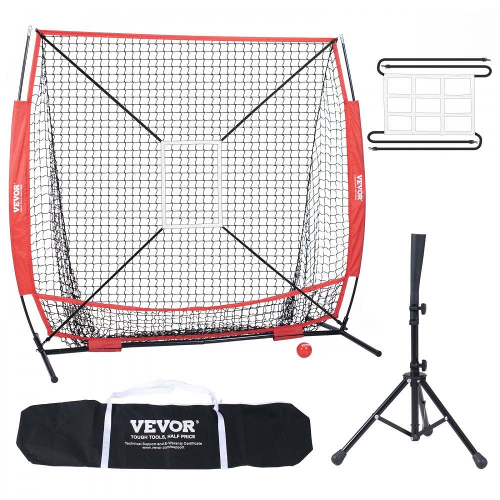 VEVOR 5x5 ft Baseball Softball Practice Net, Portable Baseball Training Net for Hitting Batting Catching Pitching, Backstop Baseball Equipment with Bow Frame, Carry Bag, Strike Zone, Ball, Batting Tee - 55YCDKQDDPJXEZXRVV0