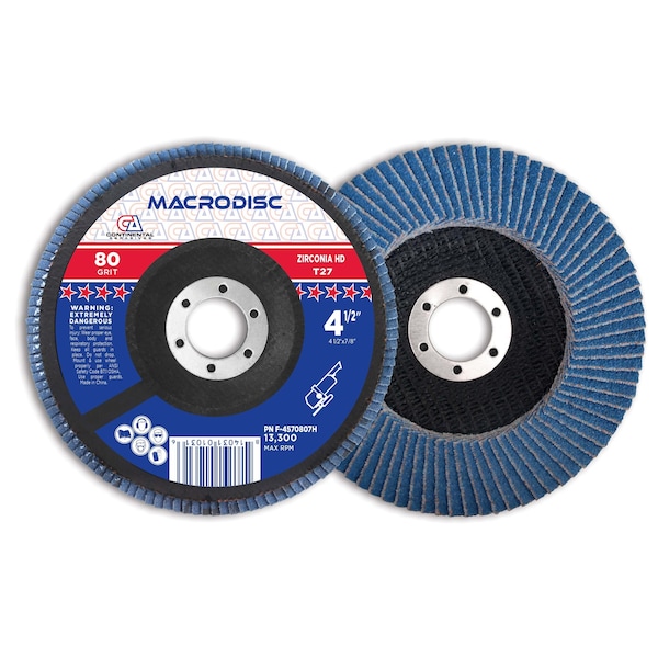 Disco de láminas de alta densidad de circonio Continental Abrasives 4-1/2" x 7/8" 80 Grit T27 - F-4570807H