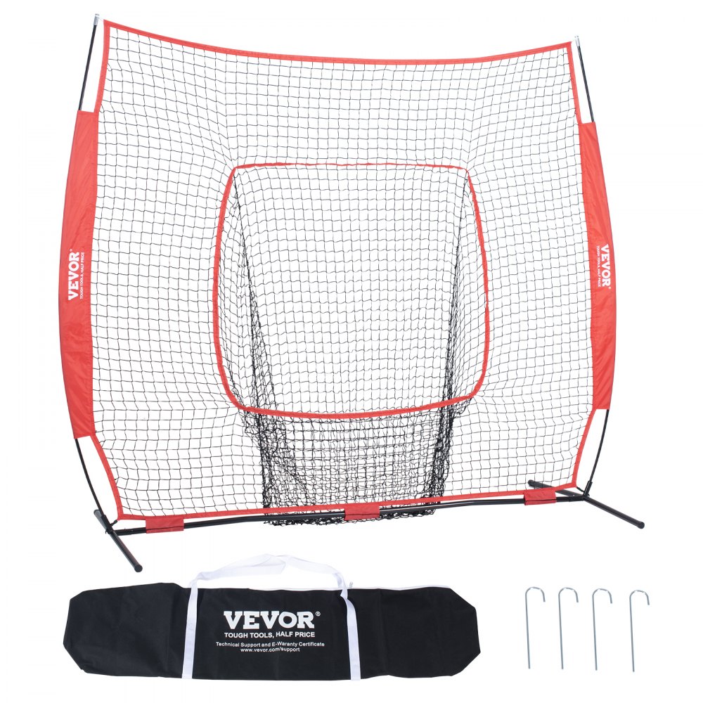 VEVOR 7x7 ft Baseball Softball Practice Net, Portable Baseball Training Net for Hitting Batting Catching Pitching, Backstop Baseball Equipment Training Aids with Carry Bag and Strike Zone - 77YCWPJXLW773F0NBV0