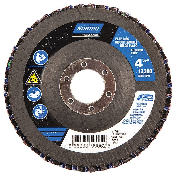 Disco de Láminas Norton Abrasivos, 4 1/2 Pulgadas x 36 Granos, 7/8 - 66623399062