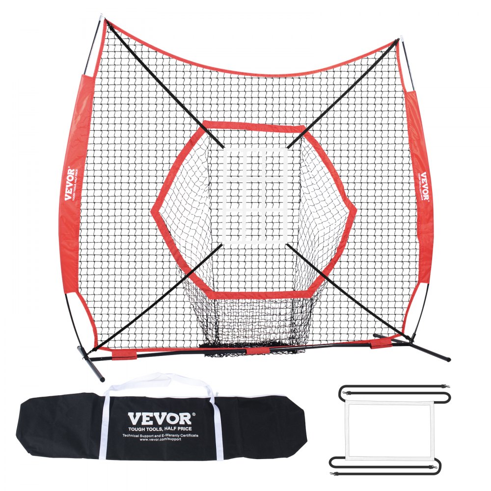 VEVOR 7x7 ft Baseball Softball Practice Net, Portable Baseball Training Net for Hitting Batting Catching Pitching, Backstop Baseball Equipment Training Aids with Bow Frame, Carry Bag, and Strike Zone - 77YCWPJXLW772BBXWV0