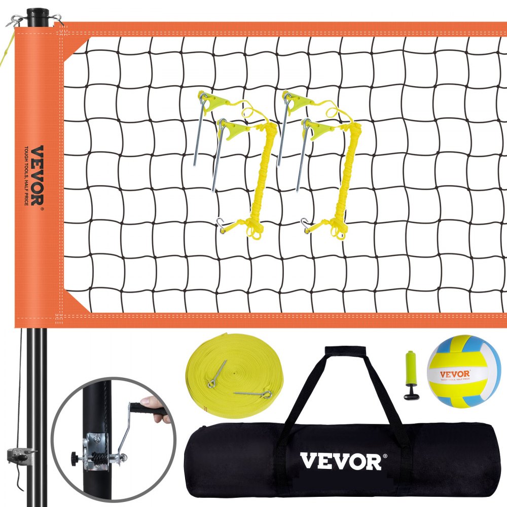 VEVOR Outdoor Portable Volleyball Net System, Adjustable Height Aluminum Poles, Professional Volleyball Set with PVC Volleyball, Pump, Carrying Bag, Heavy Duty Volleyball Net for Backyard, Beach, Lawn - PQWTZ323YCLGRY89QV0