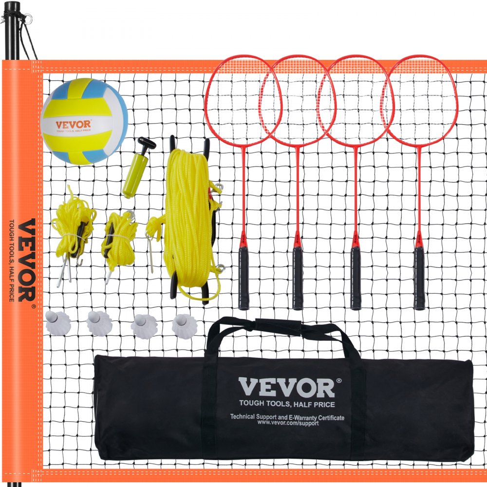 VEVOR Volleyball and Badminton Set, Outdoor Portable Badminton Net, Adjustable Height Steel Poles, Professional Combo Set with PVC Volleyball, Pump, Carrying Bag, Easy Setup for Backyard Beach Lawn - PQHYMQWTZ3235SLKIV0