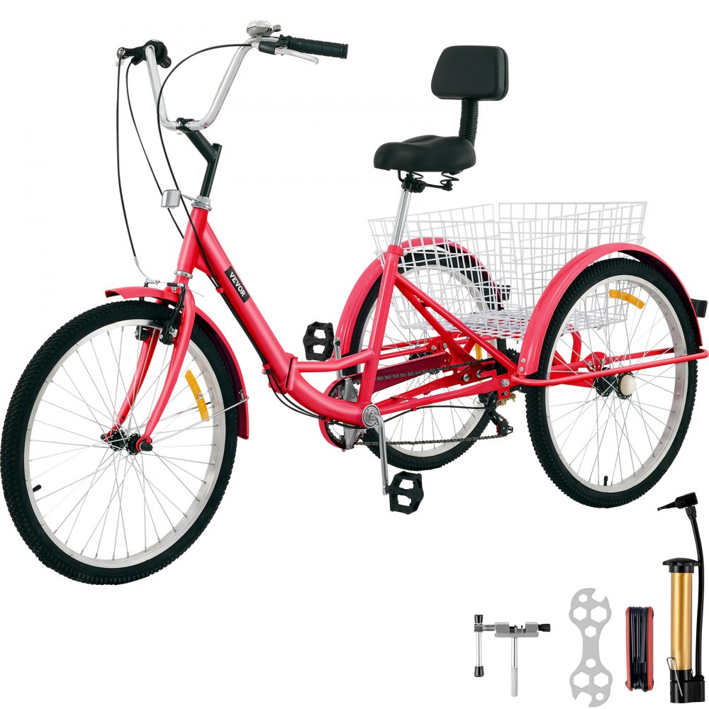 VEVOR Tricycle Adult 26’’ Wheels Adult Tricycle 7-Speed 3 Wheel Bikes For Adults Three Wheel Bike For Adults Adult Trike Adult Folding Tricycle Foldable Adult Tricycle 3 Wheel Bike Trike For Adults - ZDCLC26C7SRED0001V0