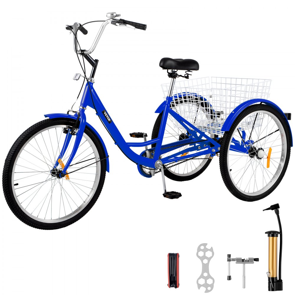 Adult Tricycle 24" 1-Speed 3 Wheel Blue Exercise Shopping Bicycle Large Basket - ZXCSLC24YC1SLB001V0