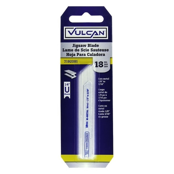 Vulcan High-Quality Jig Saw Blade, 2-3/4 in L, 18 TPI, HSS Tooth Cutting Edge - 831941OR