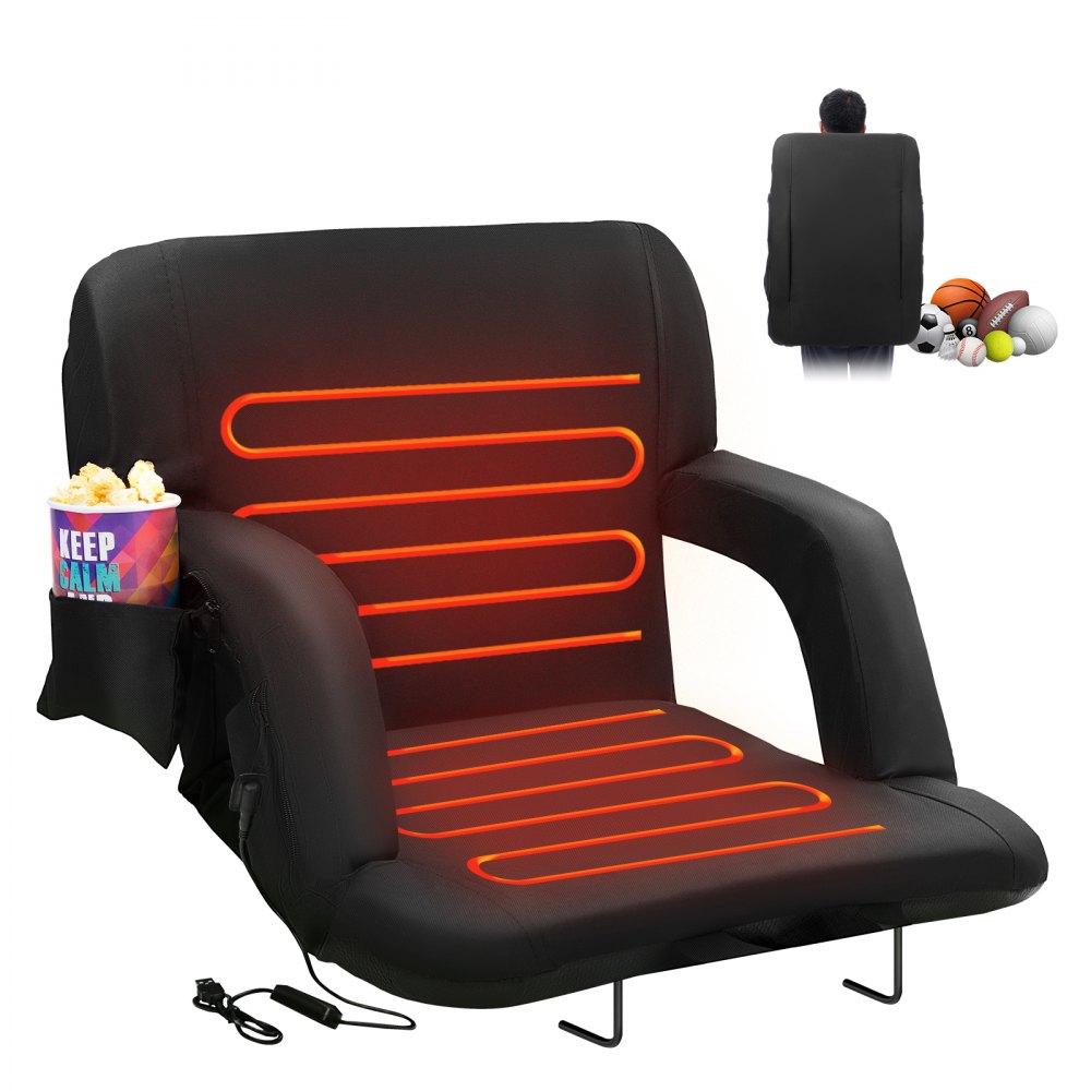 VEVOR Double Heated Stadium Seat with Back Support, 3 Level Heating Wide Bleacher Seat, Folding Portable Padded Reclining Chair with Hook Pocket Cupholder, Ideal for Sport Event Beach Camping Concert - JRTYGZY1PCSJEJUXEV9