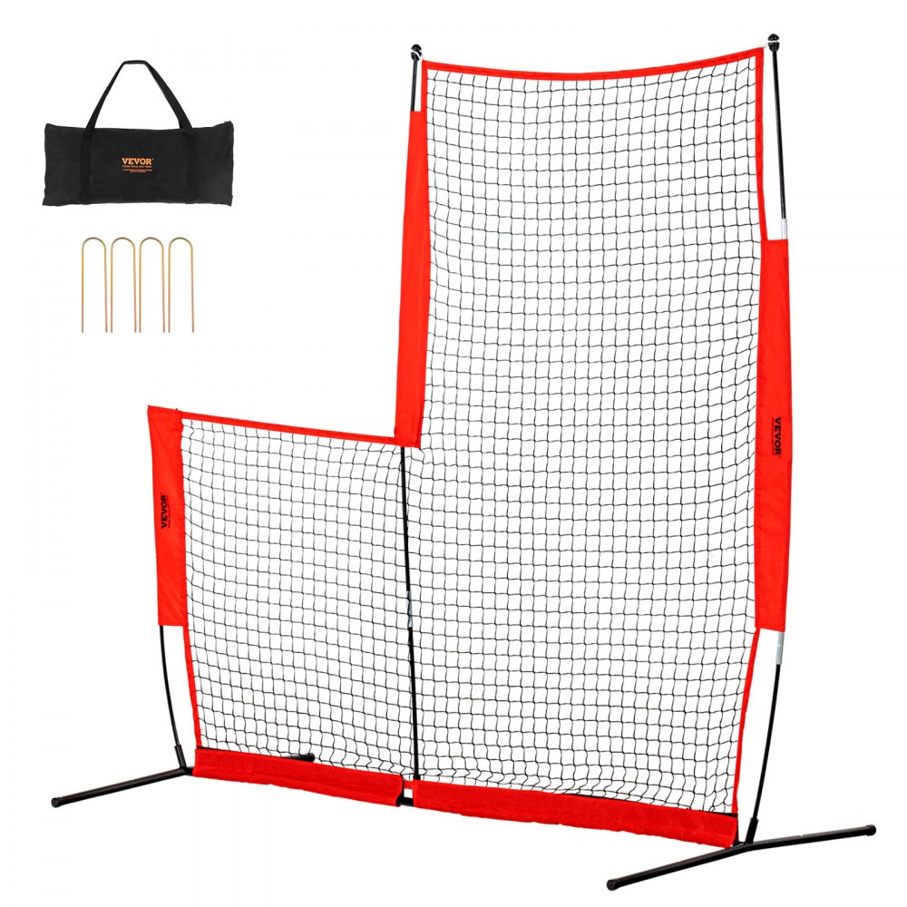 VEVOR L Screen Baseball for Batting Cage, 7x7 ft Baseball & Softball Safety Screen, Body Protector Portable Batting Screen with Carry Bag & Ground Stakes, Baseball Pitching Net for Pitchers Protection - TSBHWLXQX77YB6H9IV0