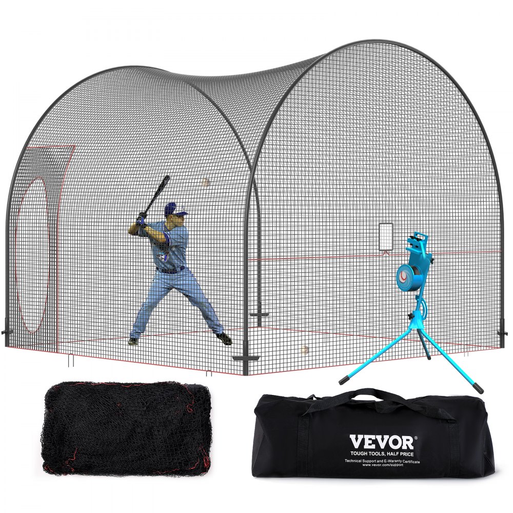VEVOR Baseball Batting Cage, Softball and Baseball Batting Cage Net and Frame, Practice Portable Cage Net with Carry Bag, Heavy Duty Enclosed Pitching Cage, for Backyard Batting Hitting Training, 12FT - BYBLXWKWBLXW2W23NV0