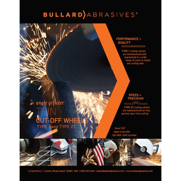 Rueda de corte Bullard Abrasives, 4-1/2 x .045 x 7/8 T1, paquete de 25 unidades - 53409