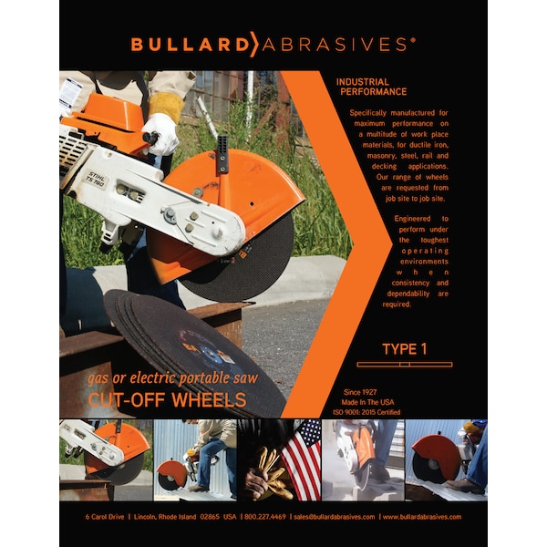 Rueda de corte de alta velocidad Bullard Abrasives, 14 x 1/8 x 20mm - 84434