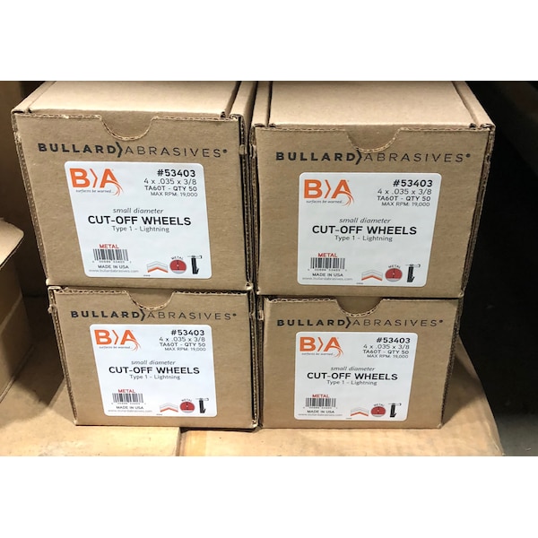 Bullard Abrasives Rueda De Corte De Pequeño Diámetro, 4 x .035 x 3/8 T1, Paquete de 50 - 53403