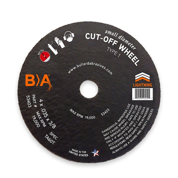 Bullard Abrasives Rueda De Corte De Pequeño Diámetro, 4 x .035 x 3/8 T1, Paquete de 50 - 53403