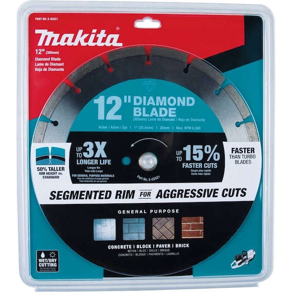 Makita Diamond Blade, 12" dia, 6300 RPM Max Speed - E-02521