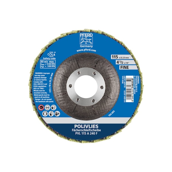 Disco de láminas no tejido POLIVLIES® de Pferd de 4-1/2" - Orificio de montaje de 7/8" - Grado fino - 43275