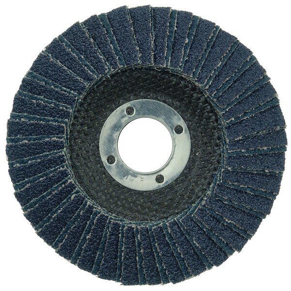 Weiler 4-1/2" Lijadora de solapa Tiger X, Cónica (TY29), Respaldo fenólico, 36Z, 7/8" - 51200