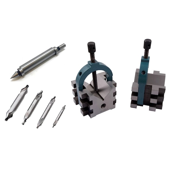 Hhip HHIP 2.5" V-Block, 3/8 Edge & Center Finder & 4 Piece Center Drills - 9999-0001