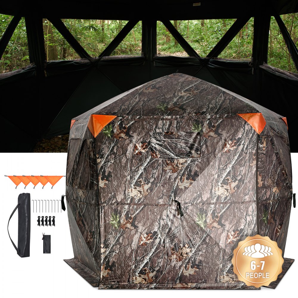 VEVOR Hunting Blind, 288° See Through Ground Blind, 6-7 Person Pop Up Deer Blind for Hunting with Carrying Bag, Portable Resilient Hunting Tent, 4 Horizontal Windows for Turkey and Deer Hunting - SLC84YCWBXCKORC37V0