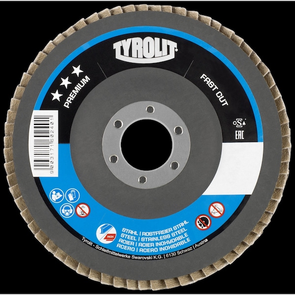 Abrasivos Tryolit 7 pulgadas x 7/8 pulgadas de Zirconia Premium 2 en 1 Disco de láminas, Tipo 29, 60 Granos - 160246