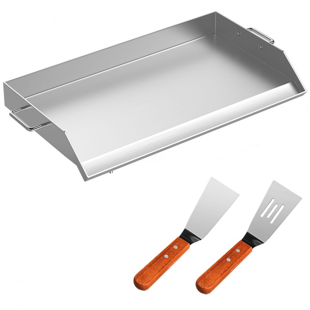 VEVOR Stainless Steel Griddle,36" x 22" Universal Flat Top Rectangular Plate, BBQ Charcoal/Gas Non-Stick Grill with 2 Handles and Grease Groove with Hole?Grills for Camping, Tailgating and Parties - BXGRSLPDGG0000000V0