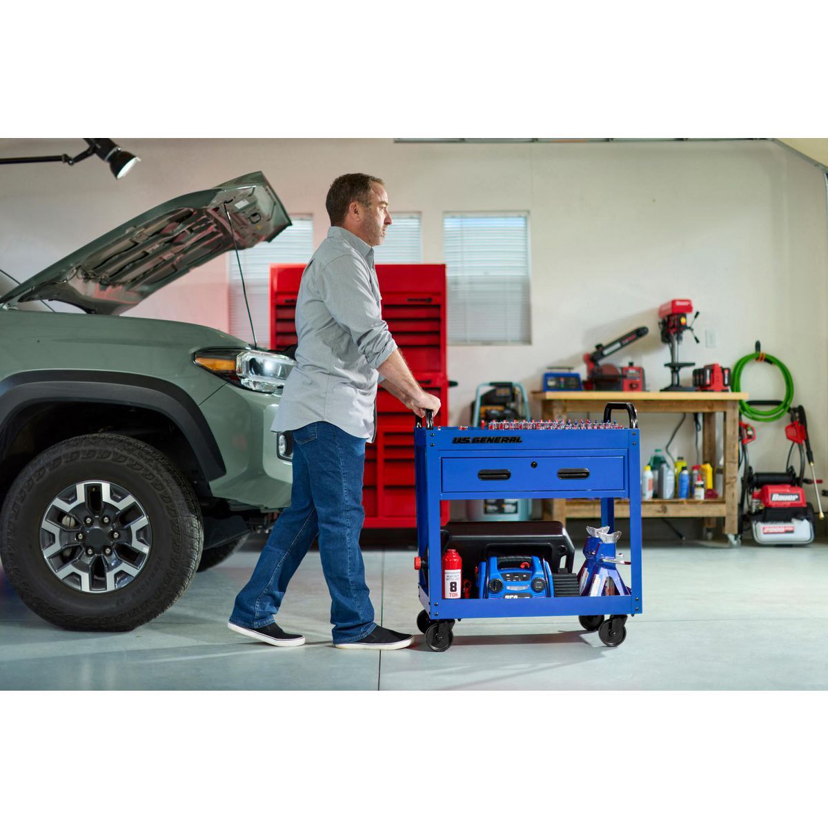 Carro de servicio de 30 pulgadas con 1 cajón, color azul - 71212