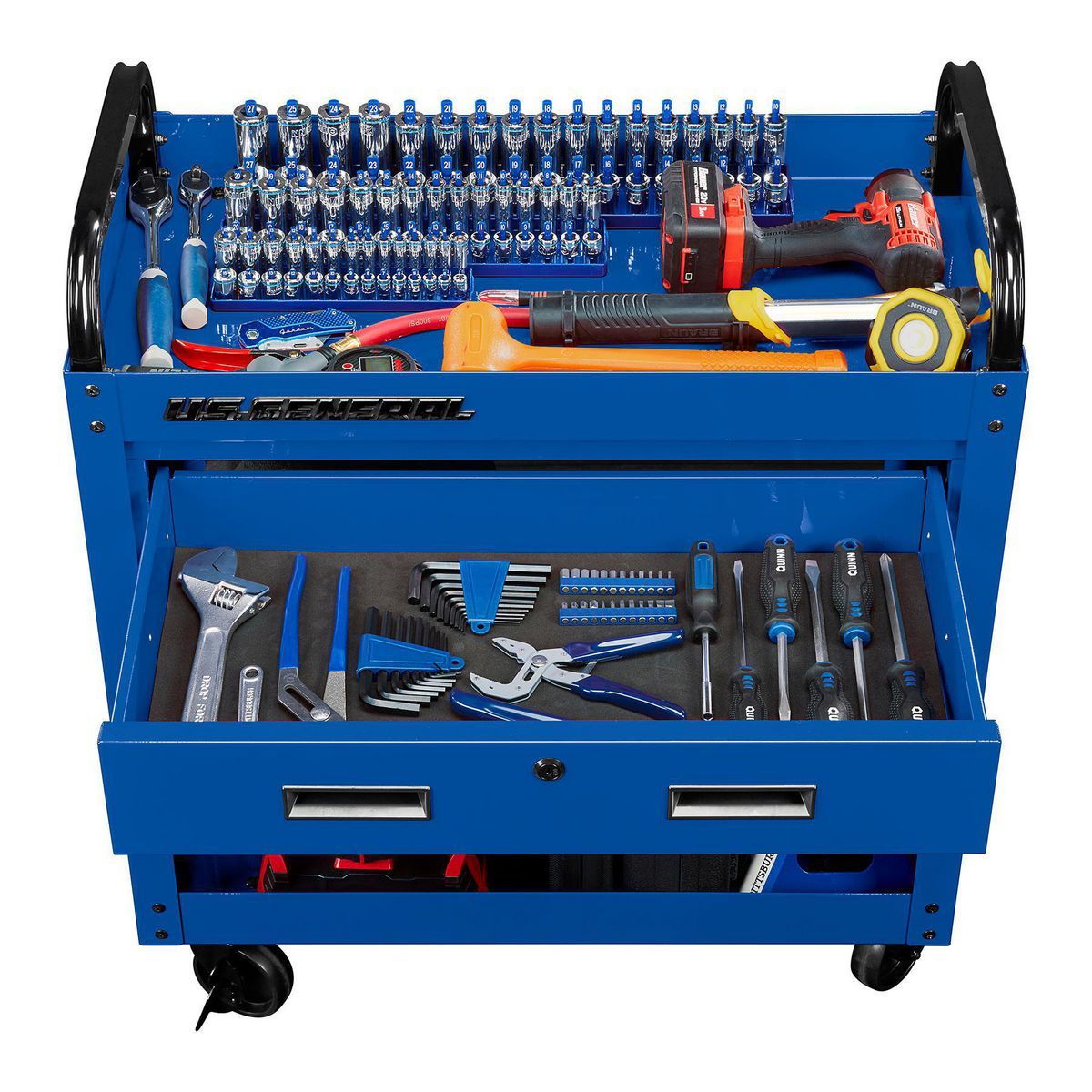 Carro de servicio de 30 pulgadas con 1 cajón, color azul - 71212