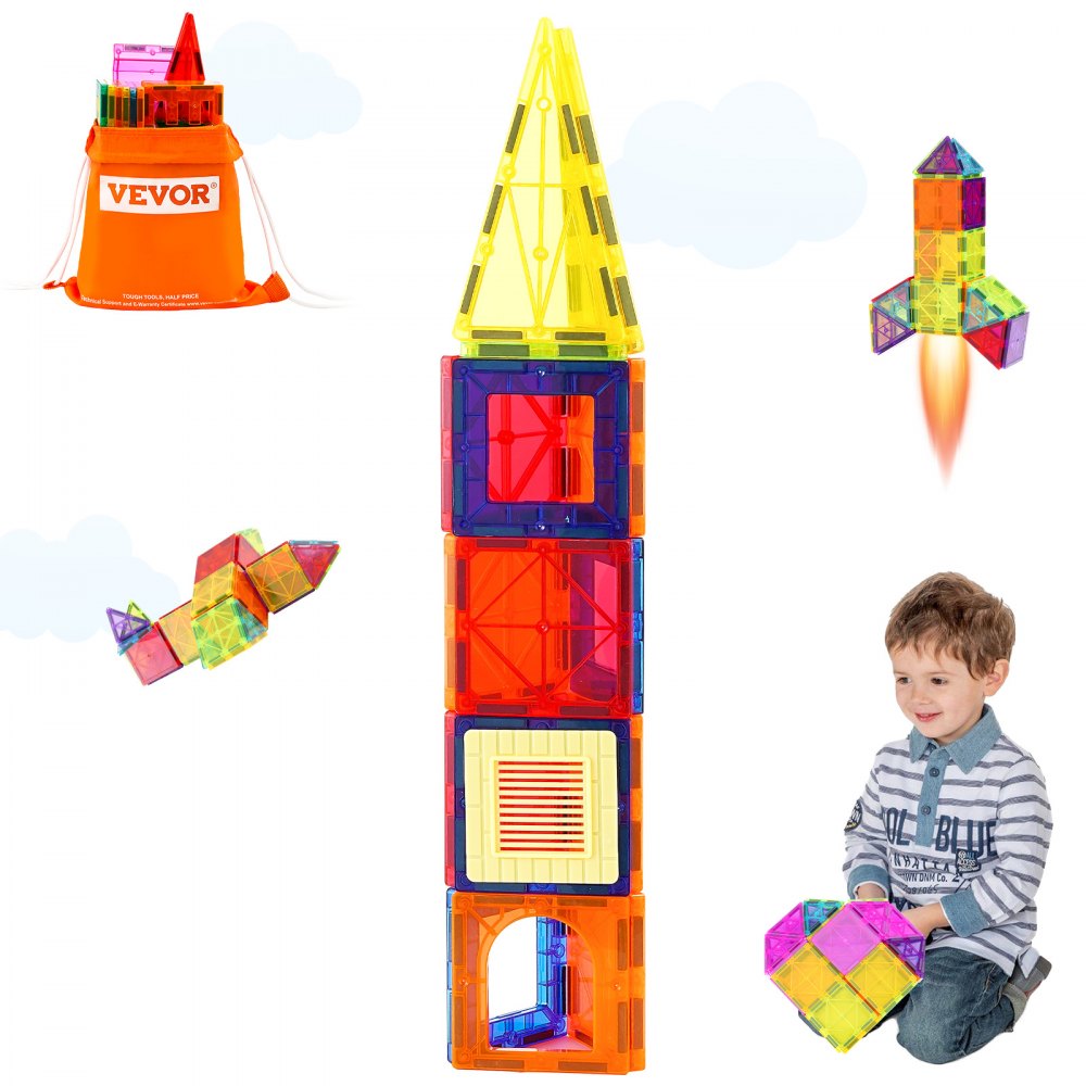 VEVOR Magnetic Tiles Magnetic Building Toy 55 PCS Magnet Blocks for Kids 3D Set - JZKCLPJMTZDSJ83QSV0