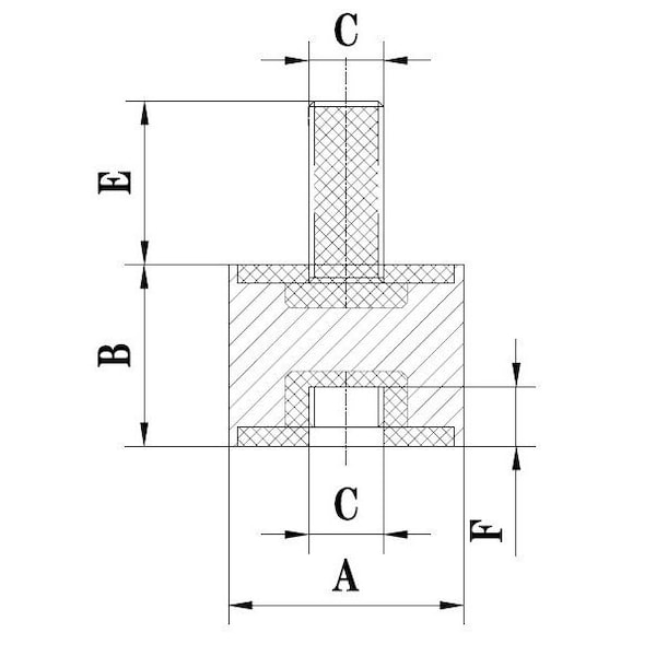 Fairchild Industries Rubber vibration isolator mount, female to male, metric, Natural Rubber 50A, Zinc-plated steel - RVI1002-FM50