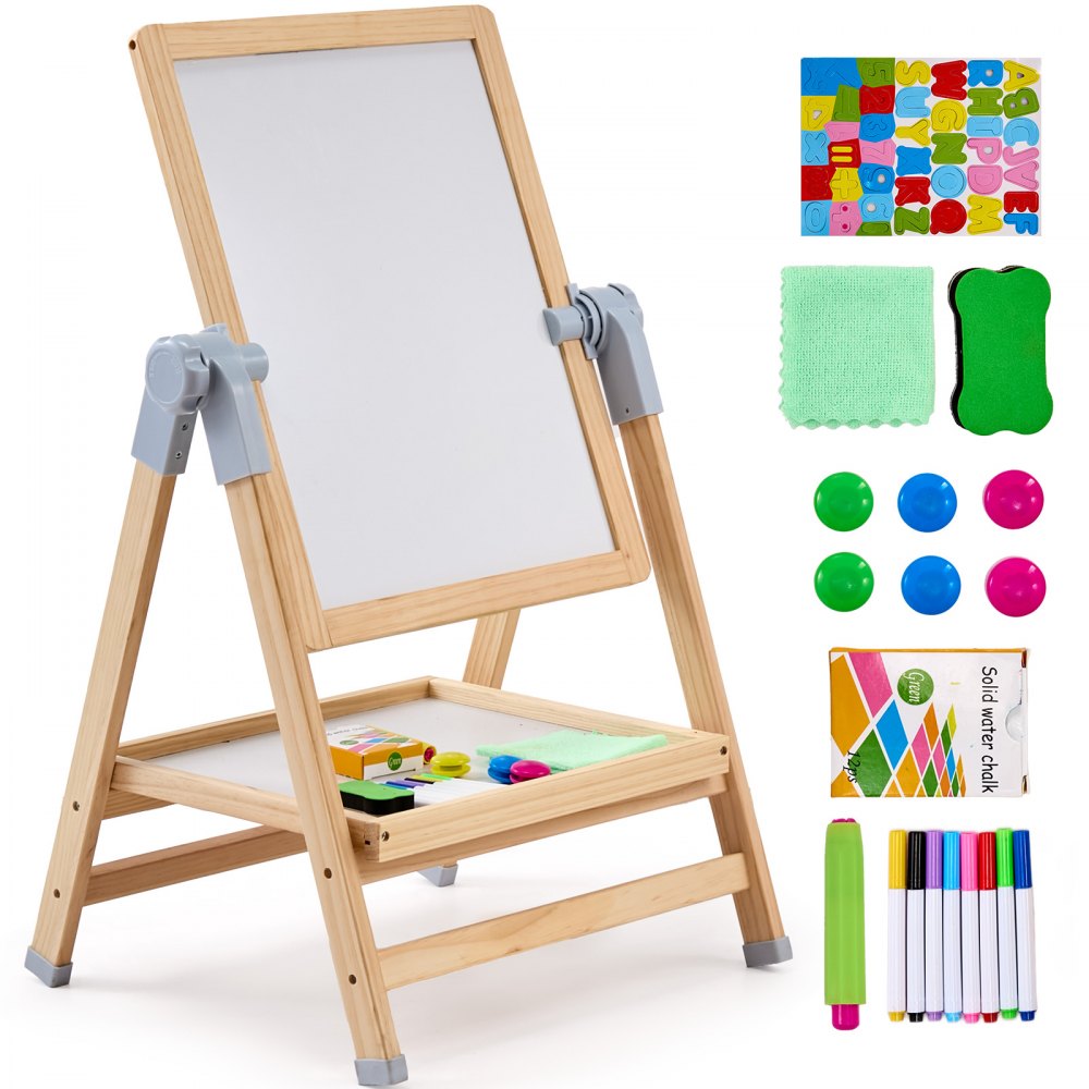 VEVOR 2-in-1 Kids Art Easel Double-Sided Wooden Magnetic Whiteboard Chalkboard - ZLSKMZZLSDMWFRAGWV0