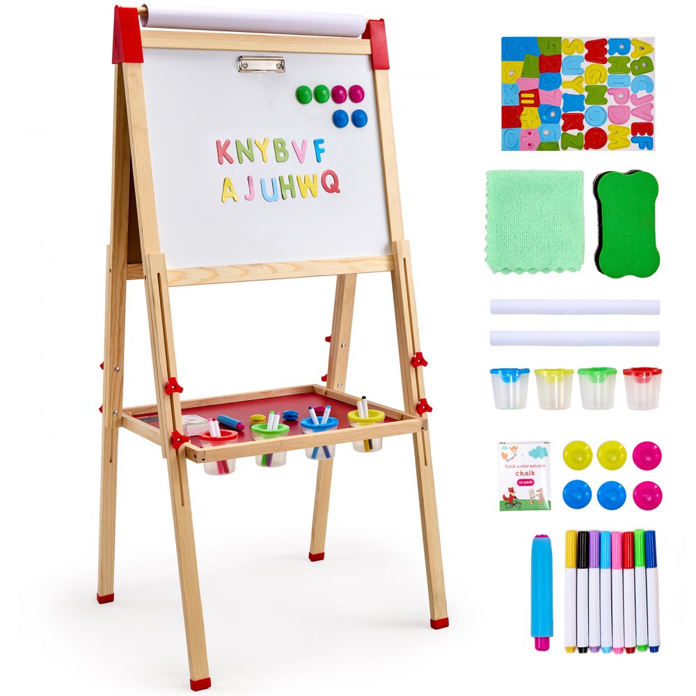 VEVOR 3-in-1 Kids Art Easel Double-Sided Wooden Magnetic Whiteboard Chalkboard - ZLSKZLSSMYGDVVFVNV0