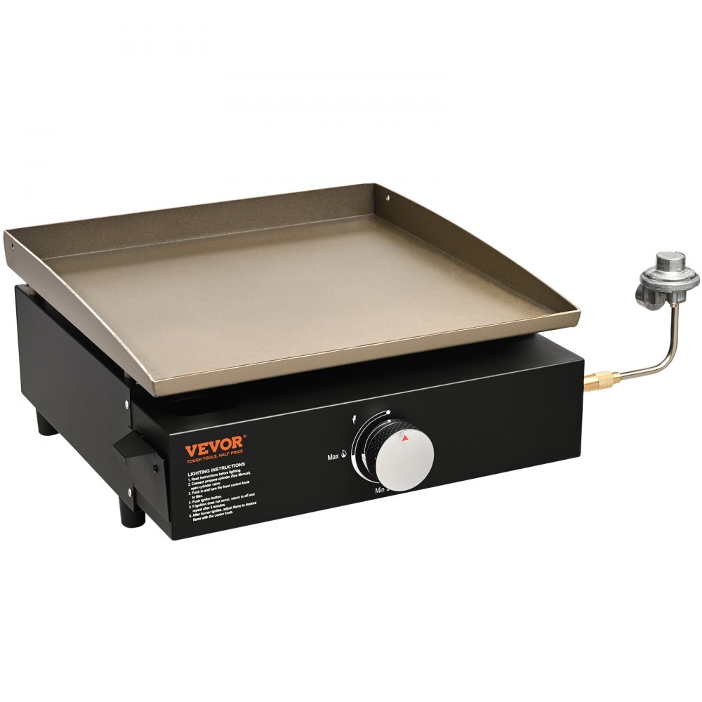 VEVOR Commercial Griddle, 16.9" Heavy Duty Manual Flat Top Griddle, Countertop Gas Grill with Non-Stick Cooking Plate, Steel LPG Gas Griddle, 1-Burner Restaurant Portable Grill -  13,000 BTU - ZMXRQBL16YC2OYKADV0