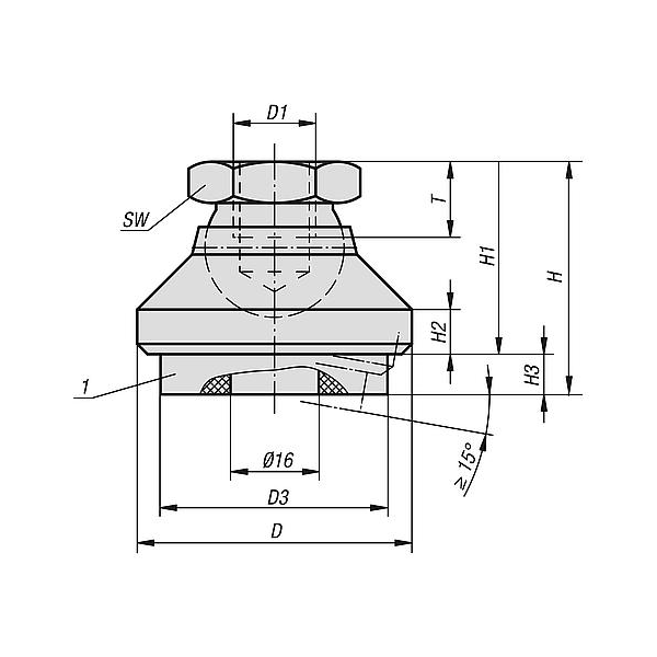 Kipp Swivel Feet with vibration absorption, steel and stainless, metric - K0420.120