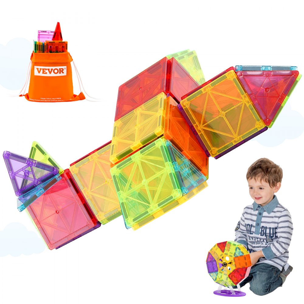VEVOR Magnetic Tiles Magnetic Building Toy 121 PCS Magnet Blocks for Kids 3D Set - JZKCLPJMTZDSYFDEWV0