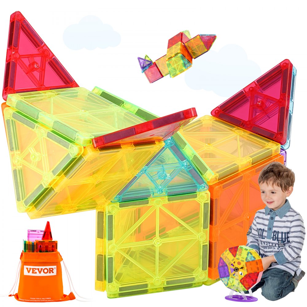 VEVOR Magnetic Tiles Magnetic Building Toy 180 PCS Magnet Blocks for Kids 3D Set - JZKCLPJMTZDSE0WDSV0